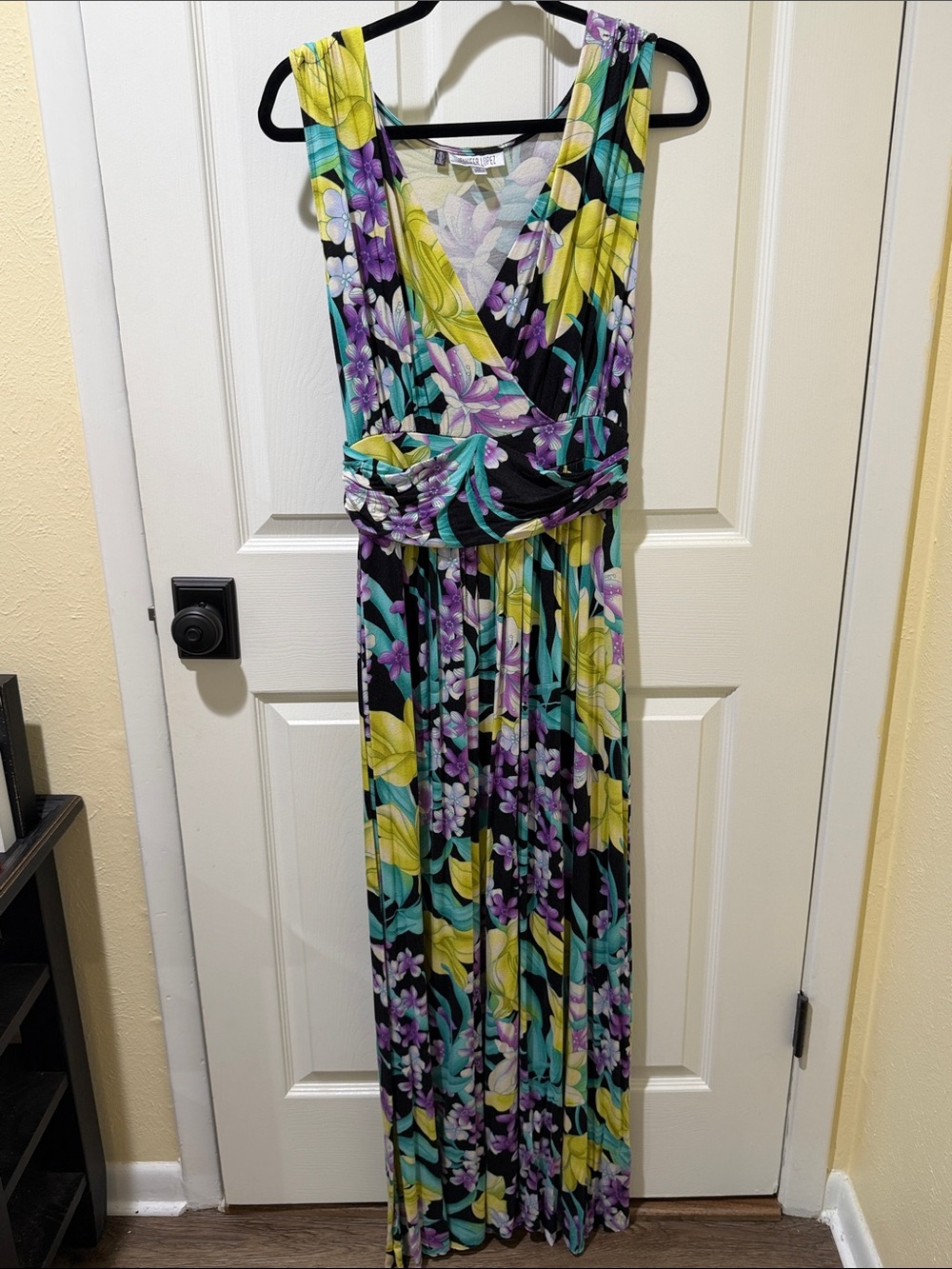 Floral V-Neck Maxi Dress in Yellow, Teal & Purple